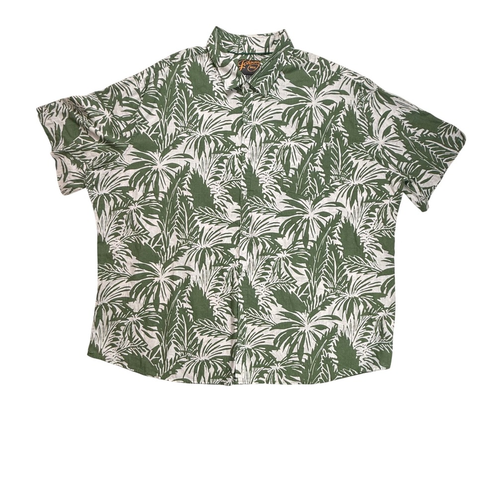 Johnny Bigg Mens 5XL Green White Tropical PalmLeaf Short Sleeve ButtonDown Shirt